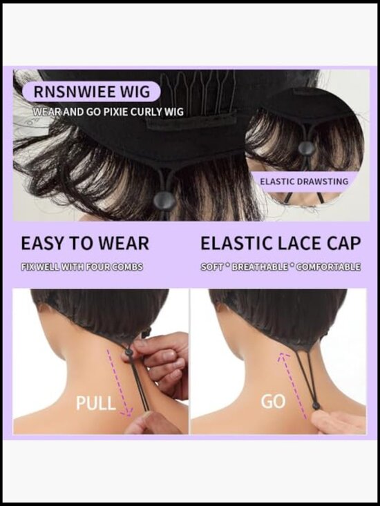 Short Pixie Cut Wig Human Hair Curly Full Machine Made Glueless Wig Natural